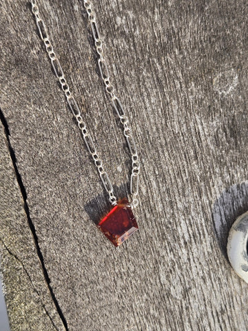 Hessonite Garnet Free Form Portrait Cut Sterling Silver Necklace