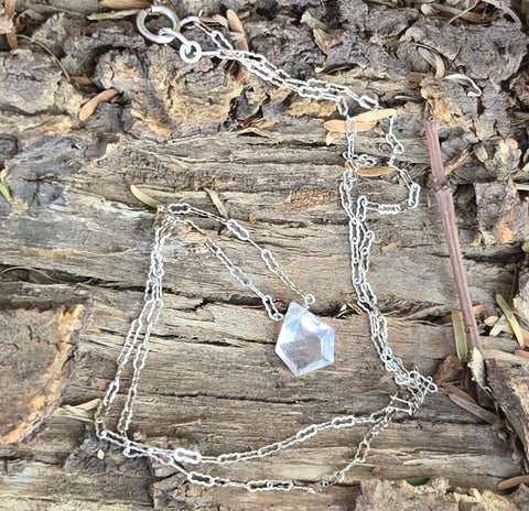 Moon Quartz Faceted Pentagon Sterling Silver Necklace