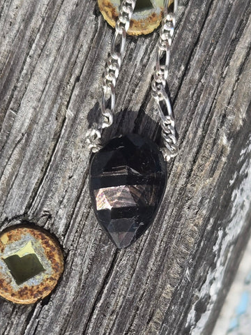 Hypersthene Faceted Leaf Sterling Silver Necklace