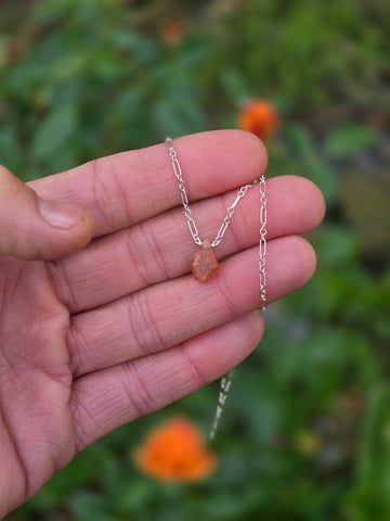 Indian Sunstone Portrait Cut Sterling Silver Necklace