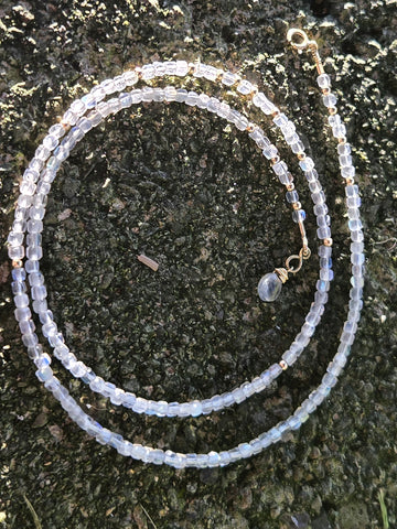 Labradorite Faceted Dice 14K Gold Infinity Beaded Necklace