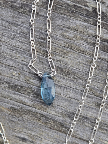 London Blue Topaz Faceted Marquise Sterling Silver Necklace