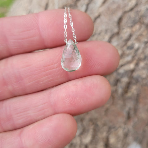 Moss Quartz Faceted Briolette Sterling Silver Necklace