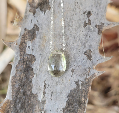 Prasiolite Faceted Big Briolette Sterling Silver Necklace