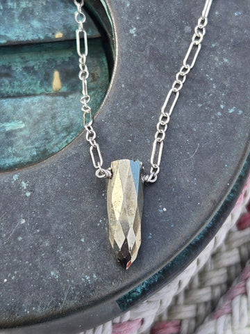 Pyrite Faceted Bullet Sterling Silver Necklace