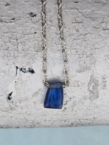 Blue Kyanite Free Form Faceted Sterling Silver Necklace