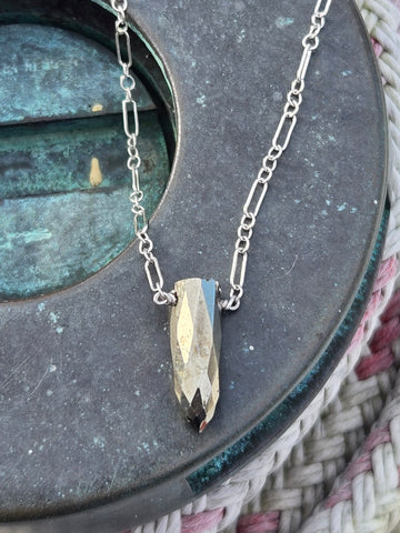 Pyrite Faceted Bullet Sterling Silver Necklace