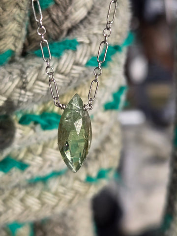 Green Kyanite Faceted Marquise Sterling Silver Necklace