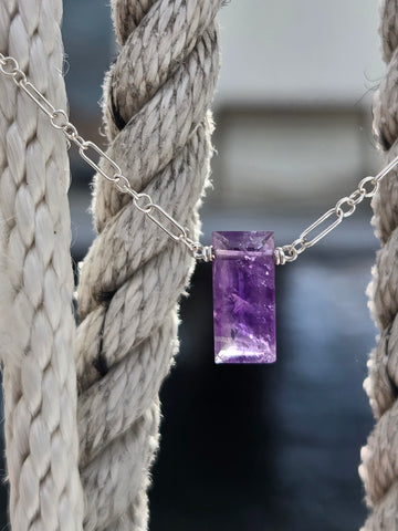 Amethyst Baguette Sterling Silver Necklace
