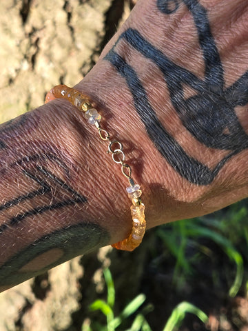 Mexican Fire Opal and Ancient Egyptian Gold Bead Replica 18k & 14K Gold Bracelet