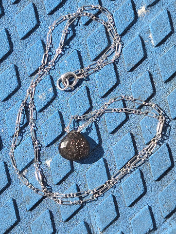 Black Indian Sunstone Faceted Briolette Sterling Silver  Necklace