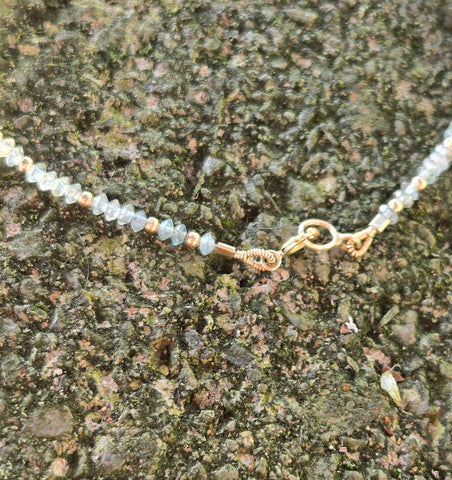 Aquamarine Faceted UFO 14K and 10K Gold Beaded Bracelet