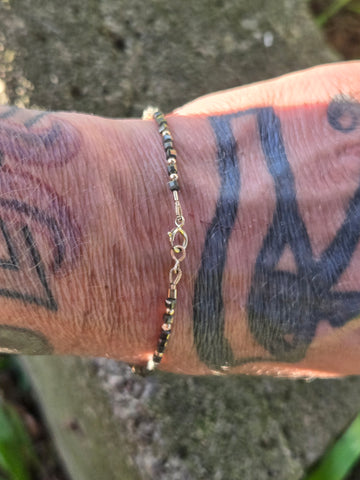 Pyrite Faceted Dice 14K and 10K Gold Beaded Bracelet
