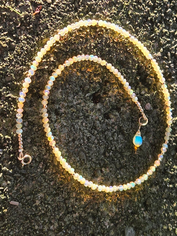 Faceted Welo Opal 14K Gold Infiniti Necklace
