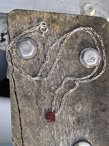 Hessonite Garnet Free Form Portrait Cut Sterling Silver Necklace