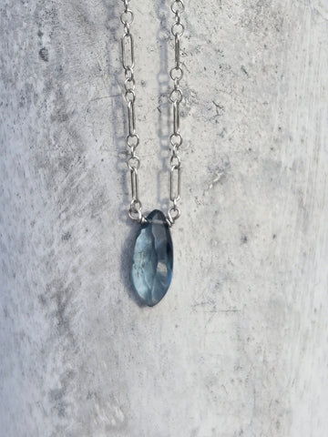 London Blue Topaz Faceted Marquise Sterling Silver Necklace