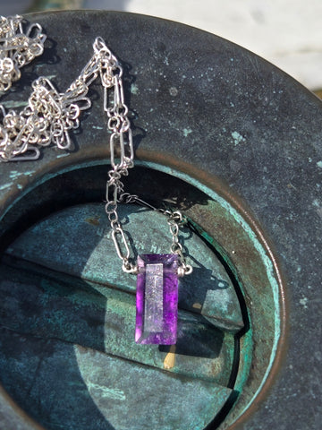 Amethyst Baguette Sterling Silver Necklace