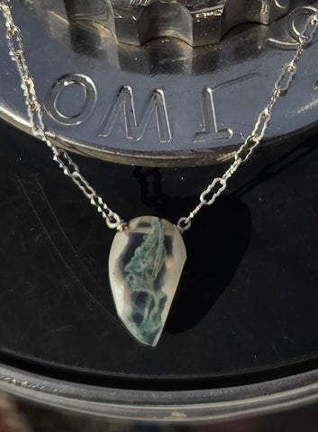 Moss Agate Faceted Leaf Sterling Silver Necklace