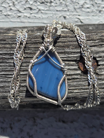 Swedish Blue Sterling Silver Wire Wrap Necklace