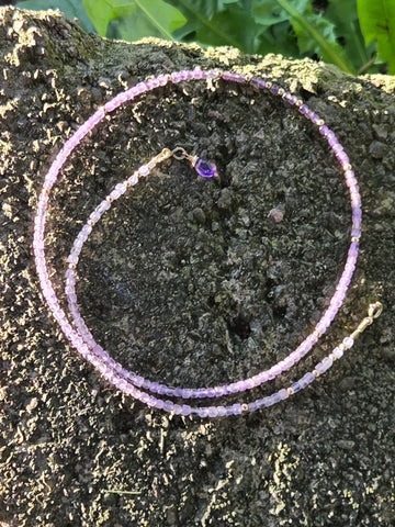 Amethyst Faceted Dice Ombre 14K Gold Infinity Beaded Necklac