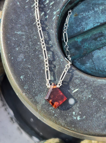 Hessonite Garnet Free Form Portrait Cut Sterling Silver Necklace