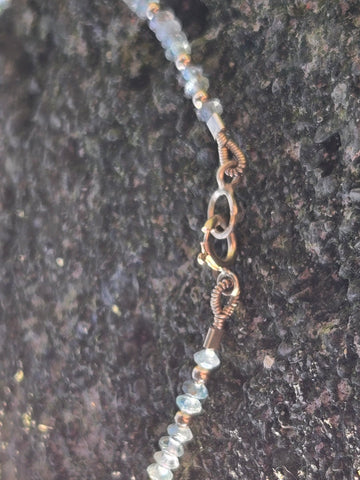 Aquamarine Faceted UFO 14K and 10K Gold Beaded Bracelet