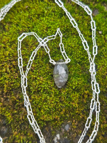 Moss Aquamarine Faceted Marquise Sterling Silver Necklace
