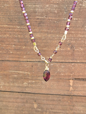 Garnet Faceted Dice 14K Gold Infinity Beaded Necklace