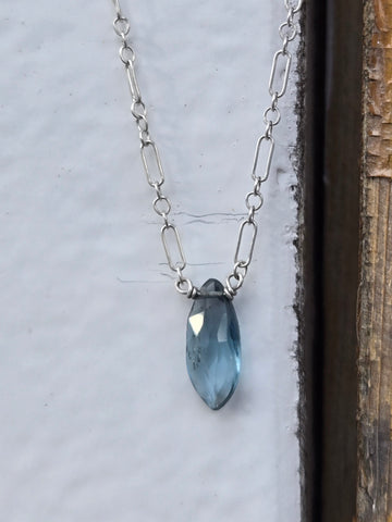 London Blue Topaz Faceted Marquise Sterling Silver Necklace