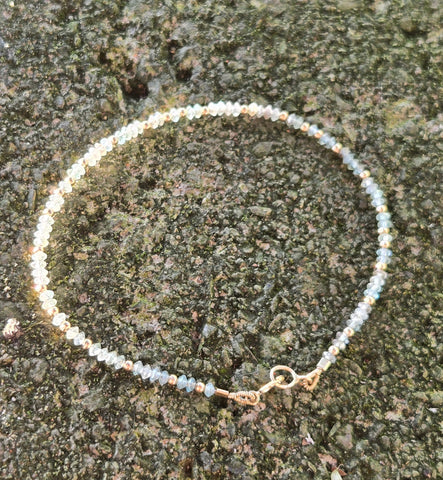 Aquamarine Faceted UFO 14K and 10K Gold Beaded Bracelet