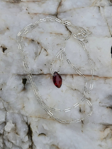 Garnet Faceted Marquise Sterling Silver Necklace 