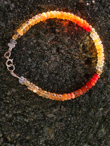 Mexican Fire Opal and Ancient Egyptian Gold Bead Replica 18k & 14K Gold Bracelet