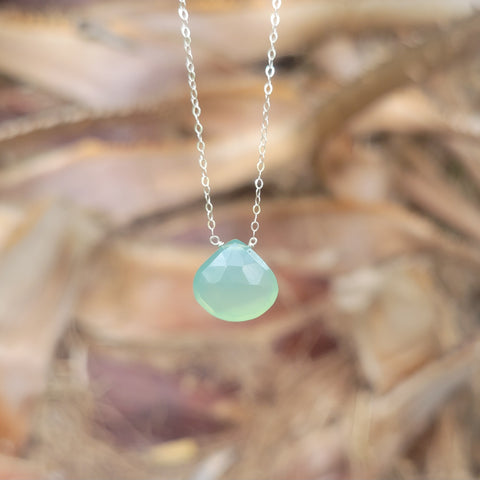 Green Chalcedony Faceted Briolette Sterling Silver Necklace