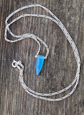 Blue Chalcedony Faceted Bullet Sterling Silver Necklace