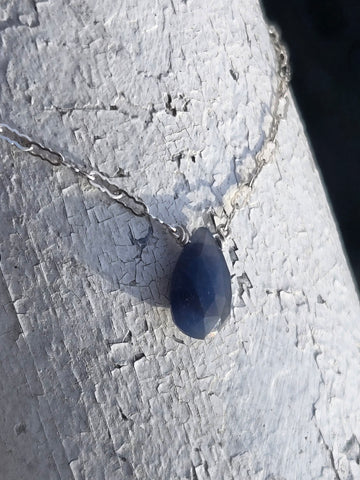 Blue Sapphire Faceted Briolette Sterling Silver Necklace