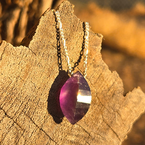 Amethyst Faceted Twist Marquise Sterling Silver Necklace