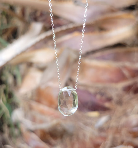 Prasiolite Faceted Big Briolette Sterling Silver Necklace