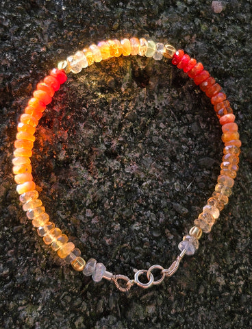Mexican Fire Opal and Ancient Egyptian Gold Bead Replica 18k & 14K Gold Bracelet