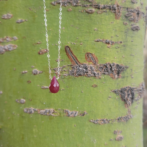 Ruby Faceted Briolette Sterling Silver Necklace