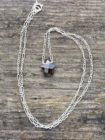 Smoky Quartz Faceted Star Sterling Silver Necklace