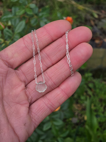 Aquamarine Carved Seashell  Sterling Silver Necklace