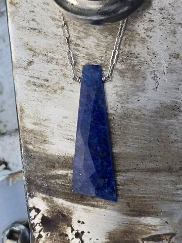 Lapis Lazuli Faceted Drop Sterling Silver Necklace