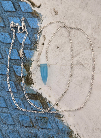 Blue Chalcedony Faceted Bullet Sterling Silver Necklace