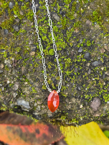 Carnelian Faceted Marquise Sterling Silver Necklace