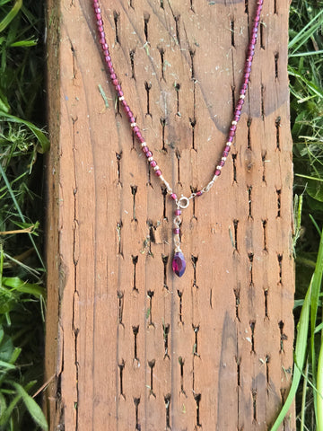 Garnet Faceted Dice 14K Gold Infinity Beaded Necklace