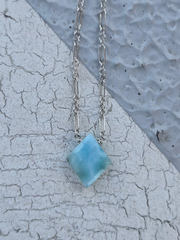 Larimar Faceted Diamond Sterling Silver Necklace
