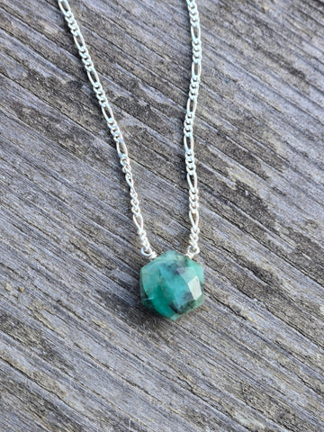Emerald Faceted Hexagon Sterling Silver Necklace