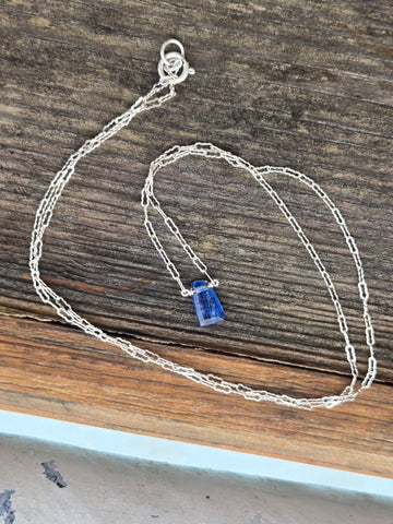 Blue Kyanite Free Form Faceted Sterling Silver Necklace