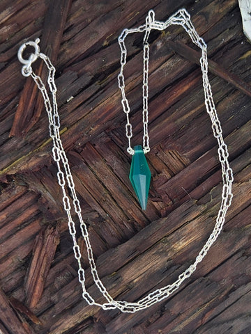 Green Onyx Faceted Diamond Dagger Sterling Silver Necklace