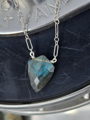 Labradorite Faceted Shield Sterling Silver Necklace